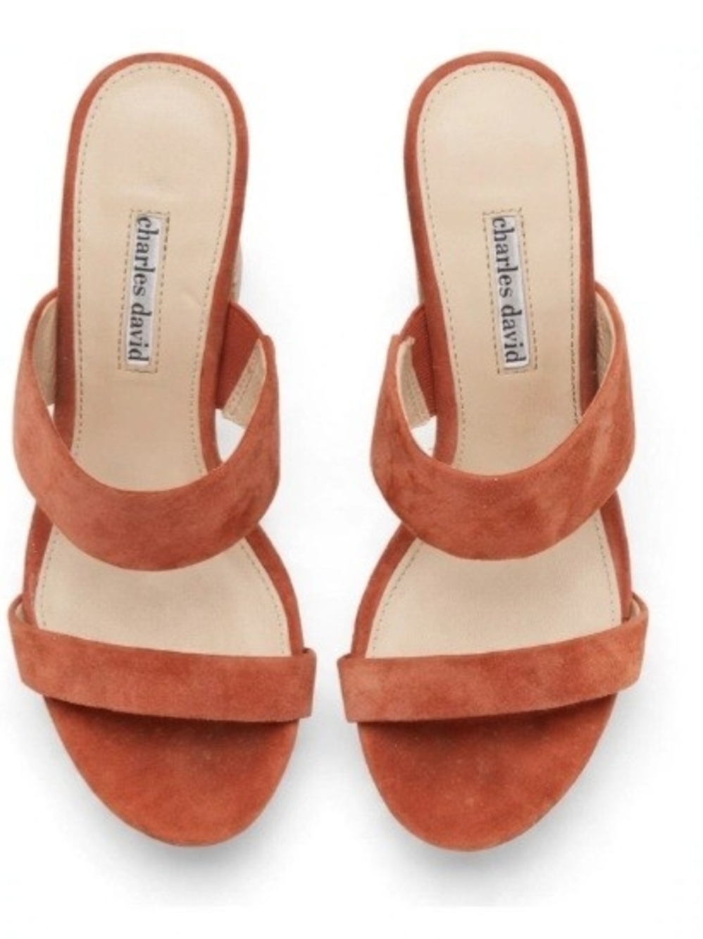 Charles David Rust Suede Double-Strap Mules